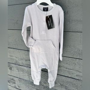 NWT Little Bipsy waffle thermal romper 18-24 months Frost grey Henley w/ pockets
